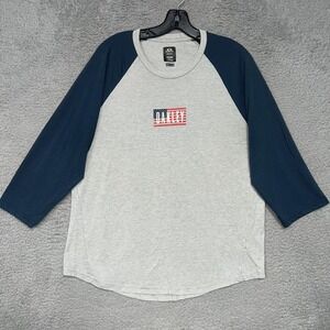 Oakley Shirt Men's 2XL XXL Gray‎ Blue Raglan 3/4 Sleeve USA Flag Logo Hydrolix